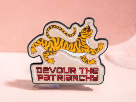 Devour the Patriarchy Feminist Tiger Enamel Pin, Lapel Pin Online now