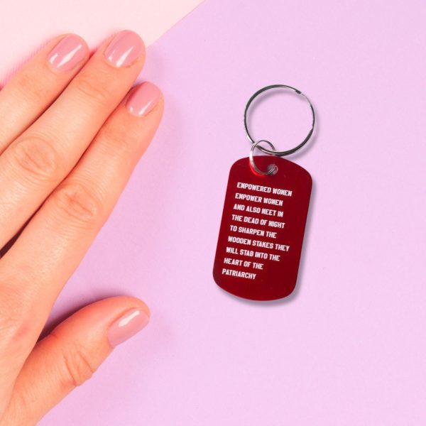 Empowered Women Empower Women And Also Meet in the Dead of Night Feminist Dog Tag Keychain in Red with Silver Lettering Cheap