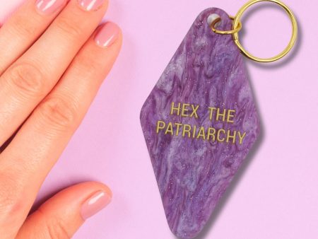 Hex the Patriarchy Feminist Motel Style Key Tag Keychain in Purple Galaxy Glitter Online