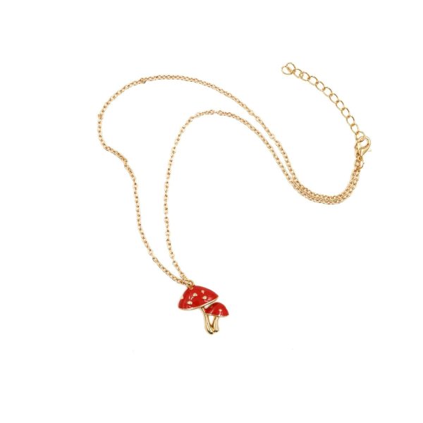 Forestcore Toadstool Mushroom Charm Necklace in Gold in a Gift Box For Cheap