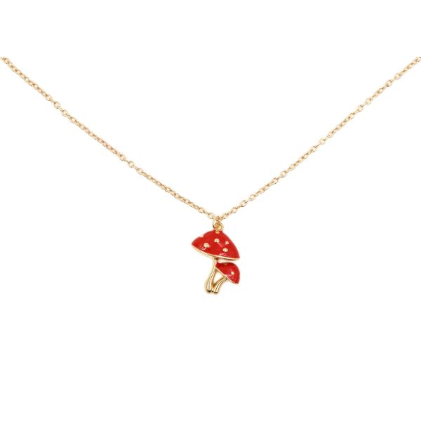 Forestcore Toadstool Mushroom Charm Necklace in Gold in a Gift Box For Cheap