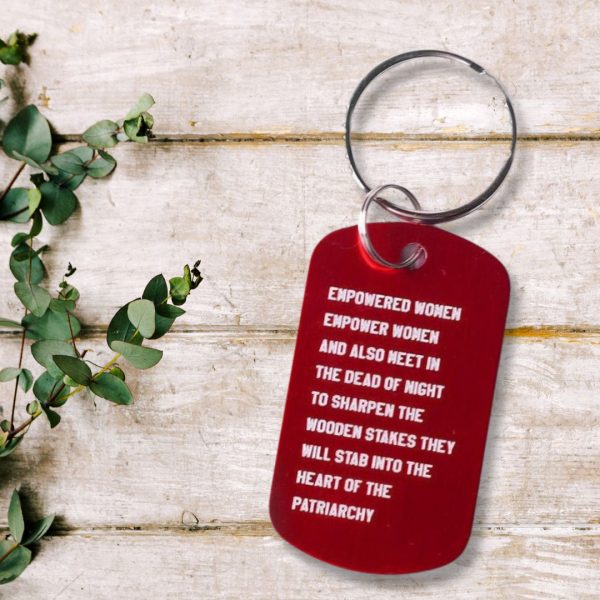 Empowered Women Empower Women And Also Meet in the Dead of Night Feminist Dog Tag Keychain in Red with Silver Lettering Cheap