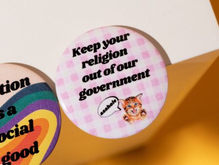 Keep Your Religion Out of Our Government, Asshole 1.25  Kitten Button in Gingham Online Sale