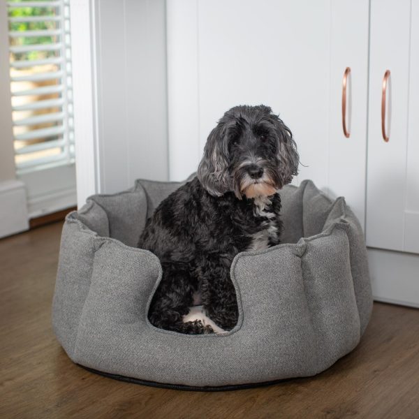 High Wall Bed With Removable Covers in Pewter Herringbone Tweed by Lords & Labradors Supply