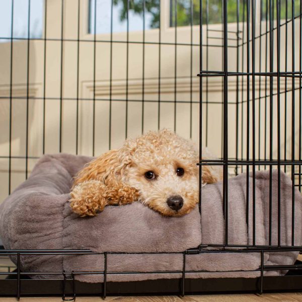 Cosy & Calming Puppy Crate Bed With Removable Covers in Calming Anti-Anxiety Fawn Faux Fur by Lords & Labradors Cheap