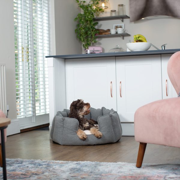 High Wall Bed With Removable Covers in Pewter Herringbone Tweed by Lords & Labradors Supply